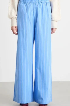 Pantalone ampio in popeline - Azzurro Bianco
