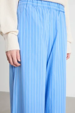 Pantalone ampio in popeline - Azzurro Bianco
