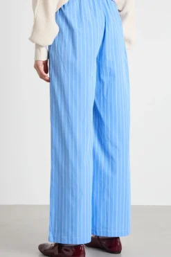 Pantalone ampio in popeline - Azzurro Bianco