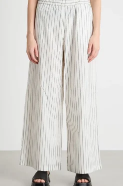 Pantalone ampio in popeline - Bianco Grigio