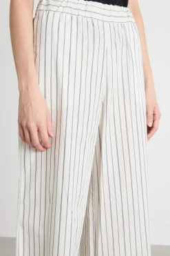 Pantalone ampio in popeline - Bianco Grigio