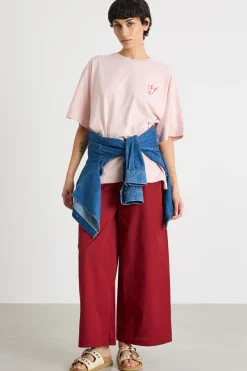 Pantalone ampio in popeline - Rosso
