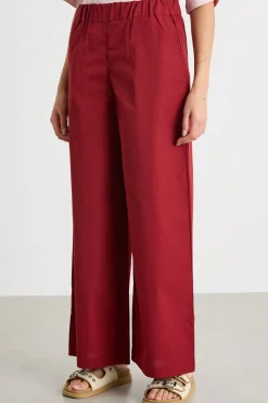 Pantalone ampio in popeline - Rosso