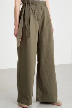Pantalone ampio in popeline - Verde