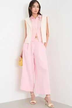 Pantalone ampio in puro lino - Rosa