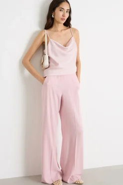 Pantalone ampio in raso opaco - Rosa