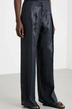 Pantalone ampio in tela laminata - Nero