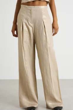 Pantalone ampio in tela laminata - Oro