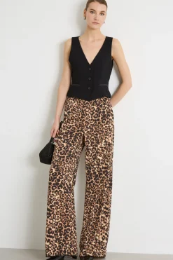 Pantalone ampio in tessuto fluido - Animalier