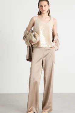 Pantalone ampio in tessuto fluido - Beige