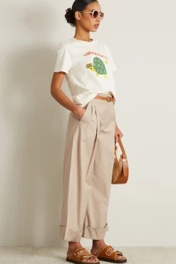 Pantalone ampio in twill di cotone - Avorio