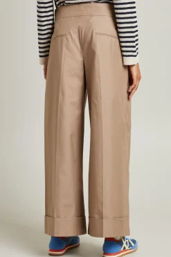 Pantalone ampio in twill di cotone - Beige