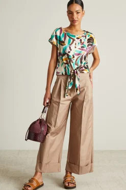 Pantalone ampio in twill di cotone - Beige