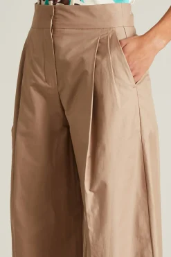 Pantalone ampio in twill di cotone - Beige