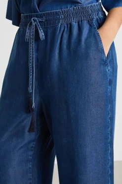 Pantalone ampio in twill ricamato - Blu