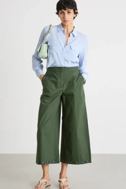 Pantalone ampio ricamato - Verde