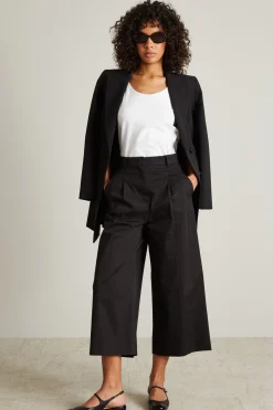 Pantalone a palazzo in misto cotone - Nero