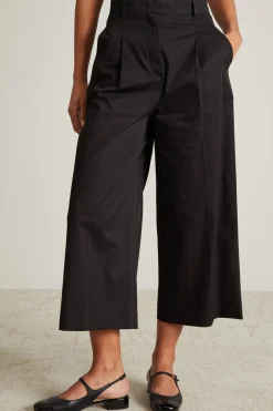 Pantalone a palazzo in misto cotone - Nero