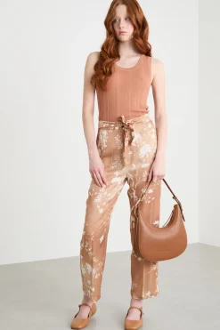 Pantalone a sigaretta con cintura - Cammello