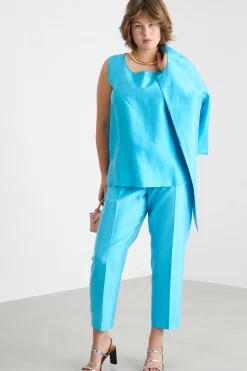 Pantalone a sigaretta in shantung - Azzurro