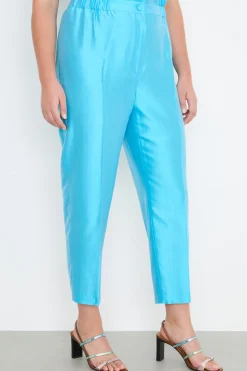 Pantalone a sigaretta in shantung - Azzurro
