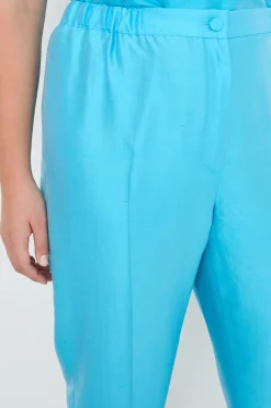 Pantalone a sigaretta in shantung - Azzurro