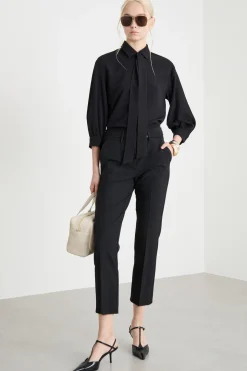 Pantalone a sigaretta in tela - Nero