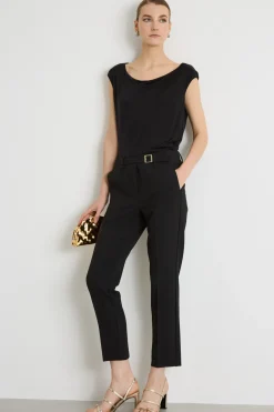 Pantalone a sigaretta in tela - Nero