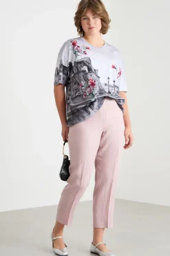 Pantalone a sigaretta in tela - Rosa