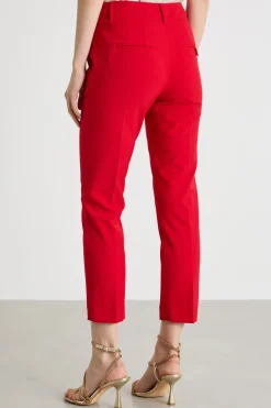 Pantalone a sigaretta in tela - Rosso
