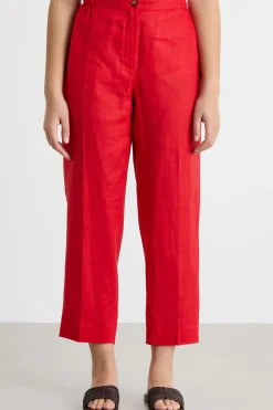 Pantalone a sigaretta in tela - Rosso