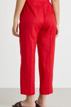 Pantalone a sigaretta in tela - Rosso