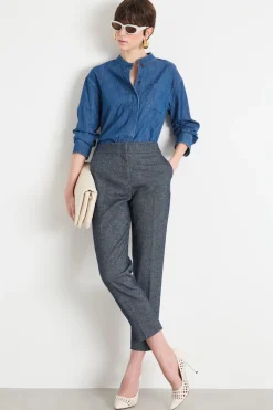 Pantalone a sigaretta in twill - Blu