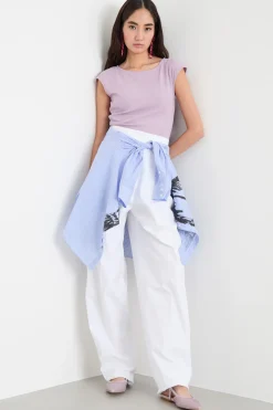 Pantalone a vita alta in tela - Bianco