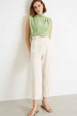 Pantalone a vita alta in twill - Bianco