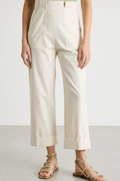 Pantalone a vita alta in twill - Bianco