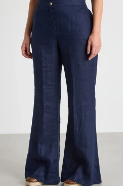 Pantalone a zampa con inserto elastico - Blu