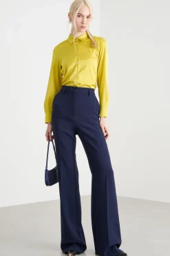 Pantalone a zampa in cady - Blu