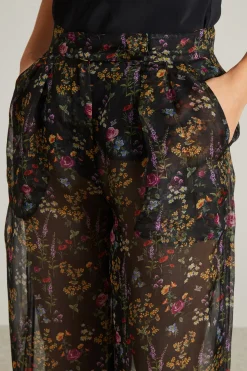 Pantalone a zampa in organza stampata - Nero