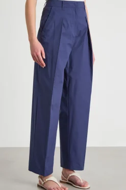 Pantalone barrel in popeline - Blu