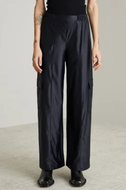 Pantalone cargo in jersey spalmato - Blu Notte