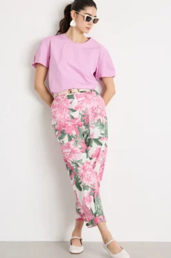 Pantalone carrot stampato - Rosa Verde Bianco