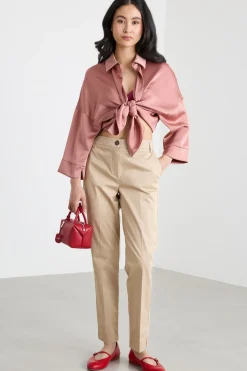 Pantalone chino in raso stretch - Beige