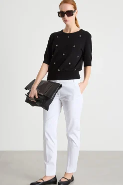 Pantalone chino in raso stretch - Bianco
