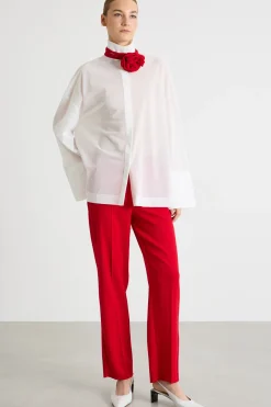Pantalone con applicazione floreale - Rosso