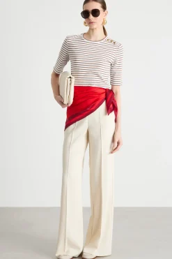 Pantalone con bottoni laterali - Avorio