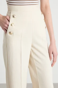 Pantalone con bottoni laterali - Avorio
