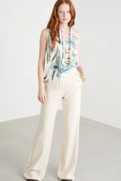 Pantalone con bottoni laterali - Avorio
