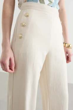 Pantalone con bottoni laterali - Avorio