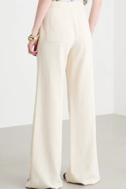 Pantalone con bottoni laterali - Avorio